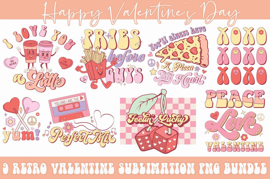 Retro Valentine's Day PNG Bundle Sublimation Cut file - So Fontsy