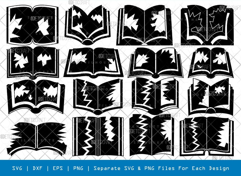 Ripped Book Silhouette Svg Cricut Cut Files Png Bundle - So Fontsy