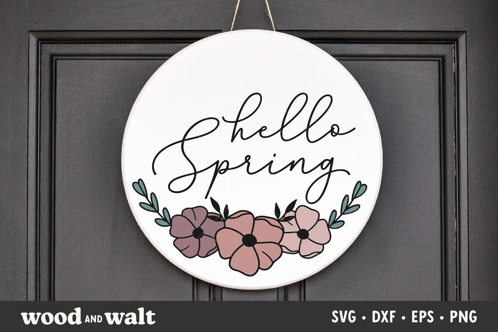 Round Hello Spring SVG | Spring Flowers Cut File - So Fontsy