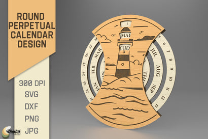 Round Perpetual Calendar. Lighthouse Design SVG SVG Evgenyia Guschina 