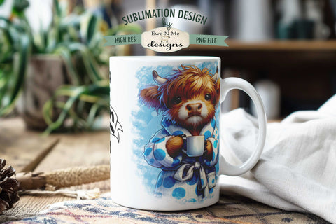 Sassy Highland Cow Coffee Sublimation Mug - 11 & 15 oz. PNG Sublimation Ewe-N-Me Designs 