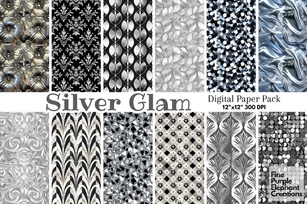 Silver Glam Digital Paper | Luxury Glitter Art Deco - So Fontsy