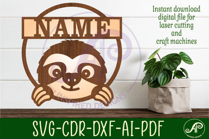 Sloth name sign svg laser cut template SVG APInspireddesigns 