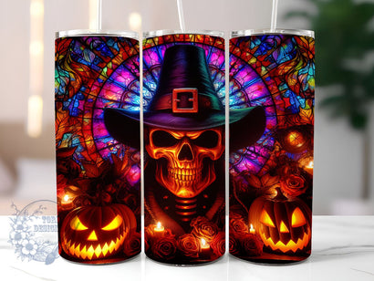 Spooky Skeleton Stained Glass 20oz Skinny Tumbler, Halloween Skeleton Tumbler Png, Straight & Tapered Tumbler Wrap, Instant Digital Download Sublimation ToriDesigns 