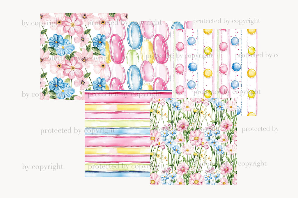 Spring Digital Paper | Pastel Floral Seamless Patterns - So Fontsy