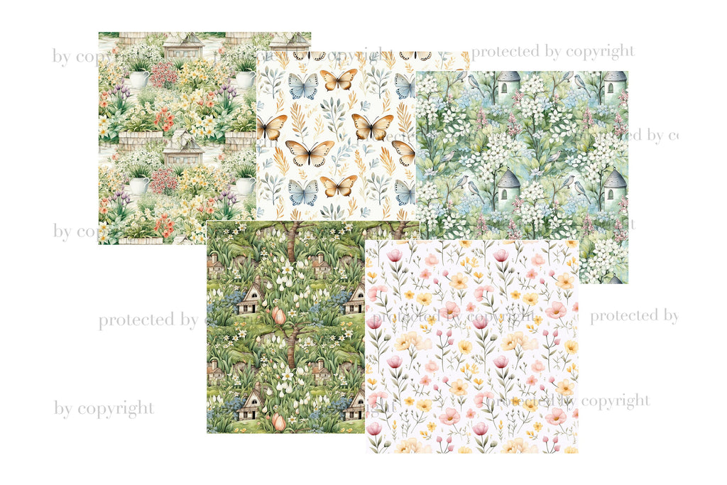 Spring Seamless Pattern Set | Spring Digital Paper JPEG - So Fontsy