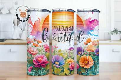 Spring Wildflowers Tumbler Wrap, Be Your Own Kind of Beautiful 20 Oz Sublimation Tumbler PNG Design, Inspirational Quotes, Boho Floral PNG Sublimation Rabbitmakies 