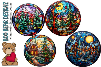 Stain Glass Christmas Town Clipart Sublimation Boo Bear Designz 