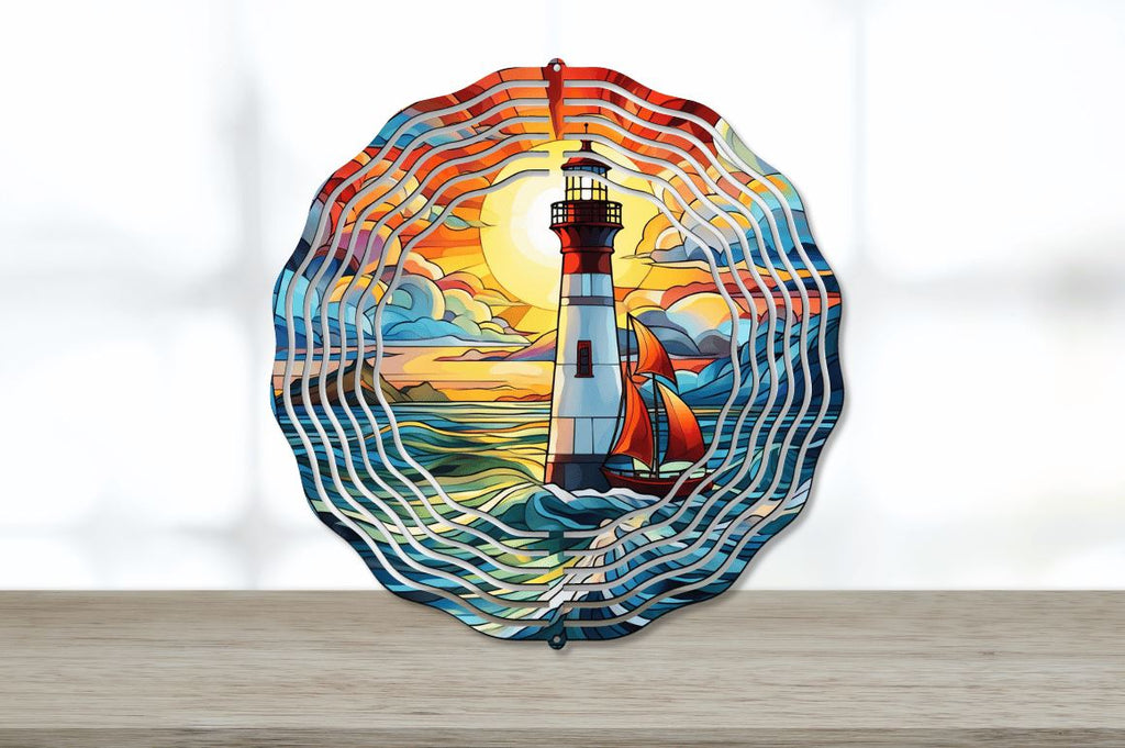 Stained Glass Lighthouse Wind Spinner So Fontsy