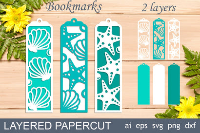 Summer bookmark with sheashell svg, Layered papercut template SVG AnastasiyaArtDesign 
