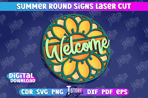 Summer Round Signs Laser Cut Bundle | Summer Vibe Design | Signs Inscription Design SVG The T Store Design 
