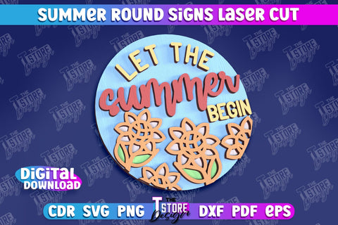 Summer Round Signs Laser Cut Bundle | Summer Vibe Design | Signs Inscription Design SVG The T Store Design 