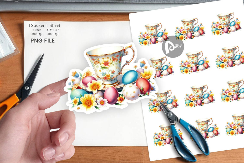 Tea Cup Easter Eggs Sticker - So Fontsy