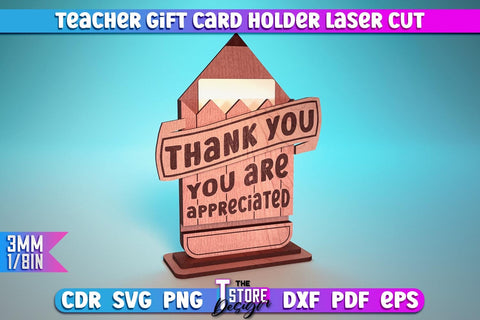 Teacher Gift Card Holder Laser Cut | Teacher Gift Laser Cut Design | CNC Files SVG The T Store Design 