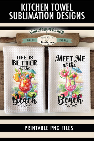 Tropical Beach Drinks - Sublimation Kitchen Towel Designs Sublimation Ewe-N-Me Designs 