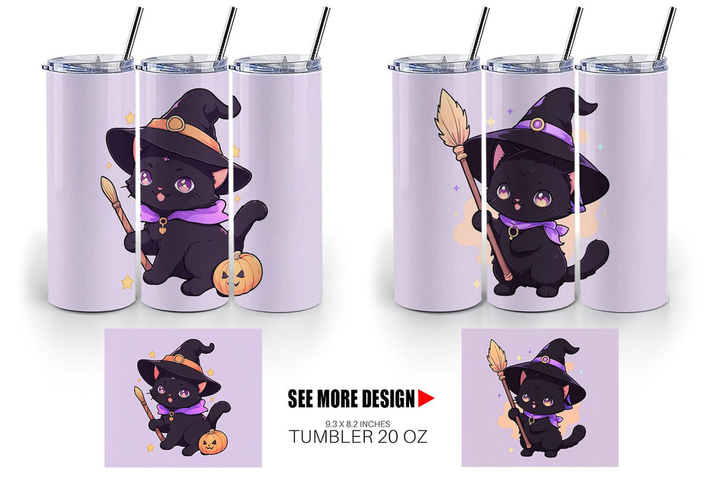 Tumbler Wrap Cute Witchy Cat Halloween - So Fontsy