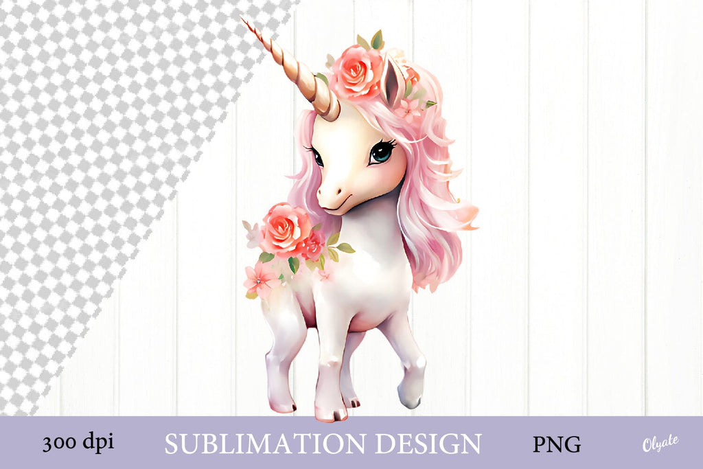 Unicorn Watercolor Sublimation. Baby Sublimation PNG - So Fontsy