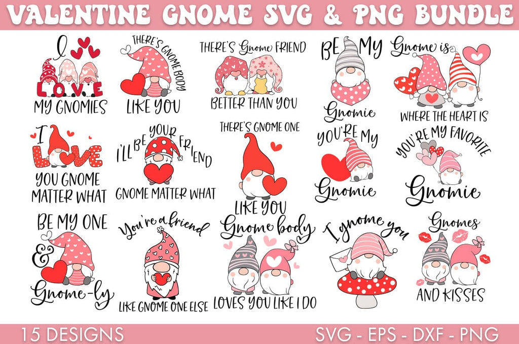 Valentine Gnomes SVG Bundle Sublimation Cut file - So Fontsy