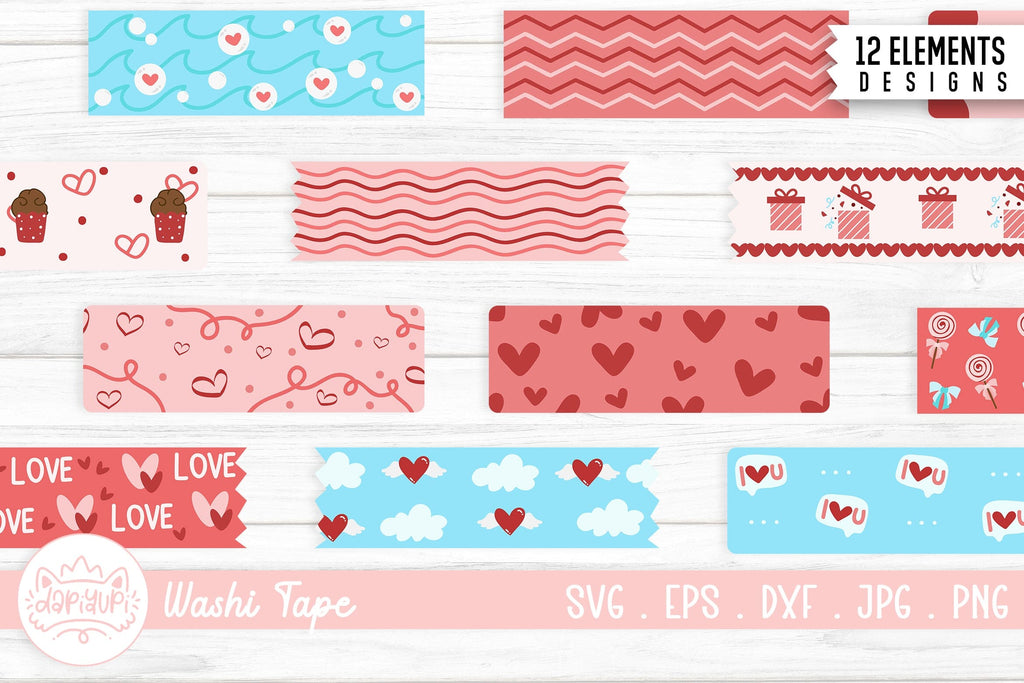 Valentine Washi Tape Clipart SVG Bundle | Washi Tape Sticker - So Fontsy