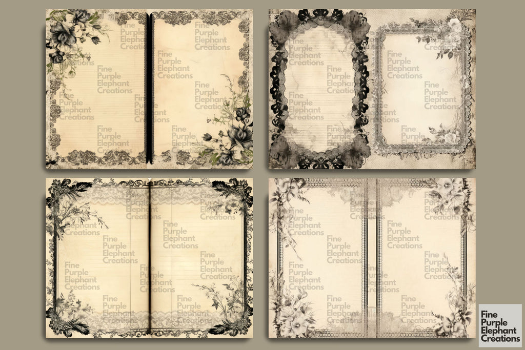 Vintage Black Lace Paper | Junk Journal Pages - So Fontsy