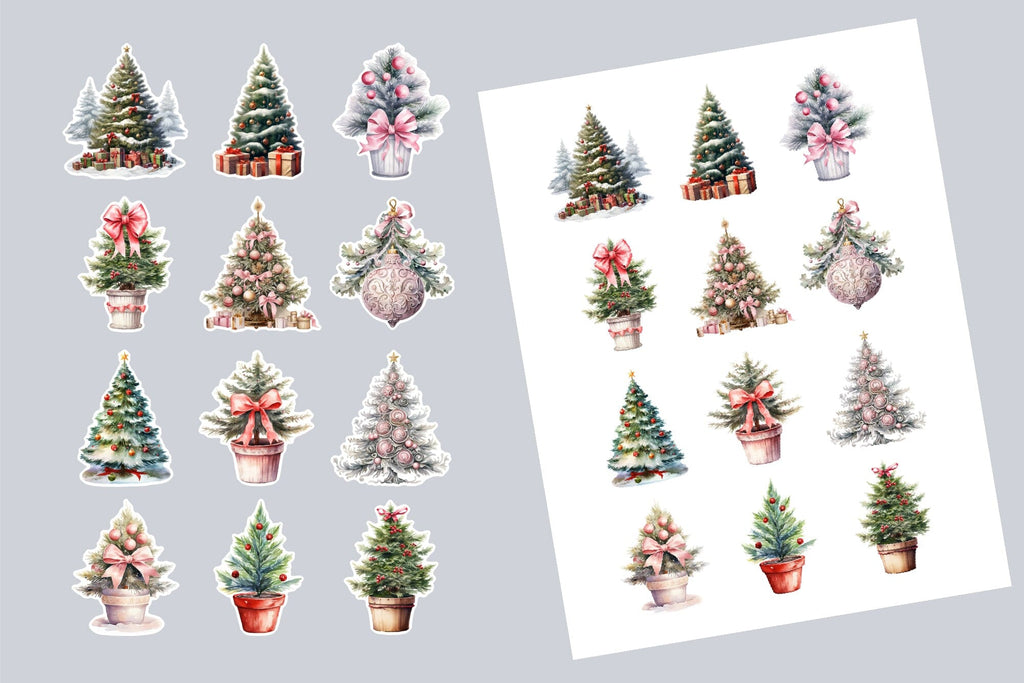 Vintage Christmas Tree Sticker Pack - Christmas Stickers PNG - So