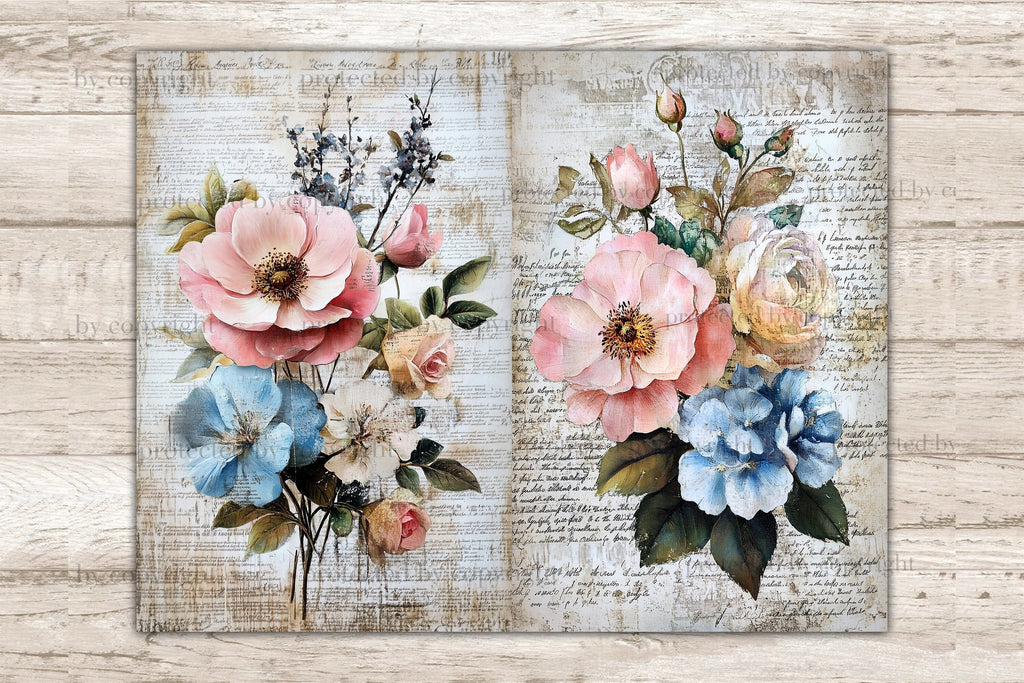 Vintage Flowers Junk Journal Pages | Botanical Collage Sheet - So Fontsy