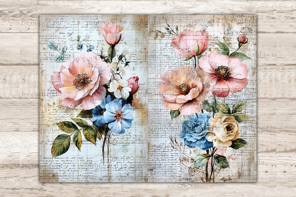 Vintage Flowers Junk Journal Pages | Botanical Collage Sheet - So Fontsy
