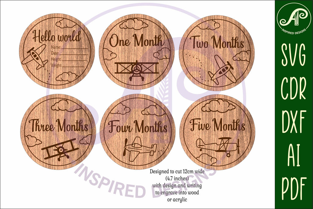 Vintage Plane themed Baby monthly milestone discs SVG laser - So Fontsy