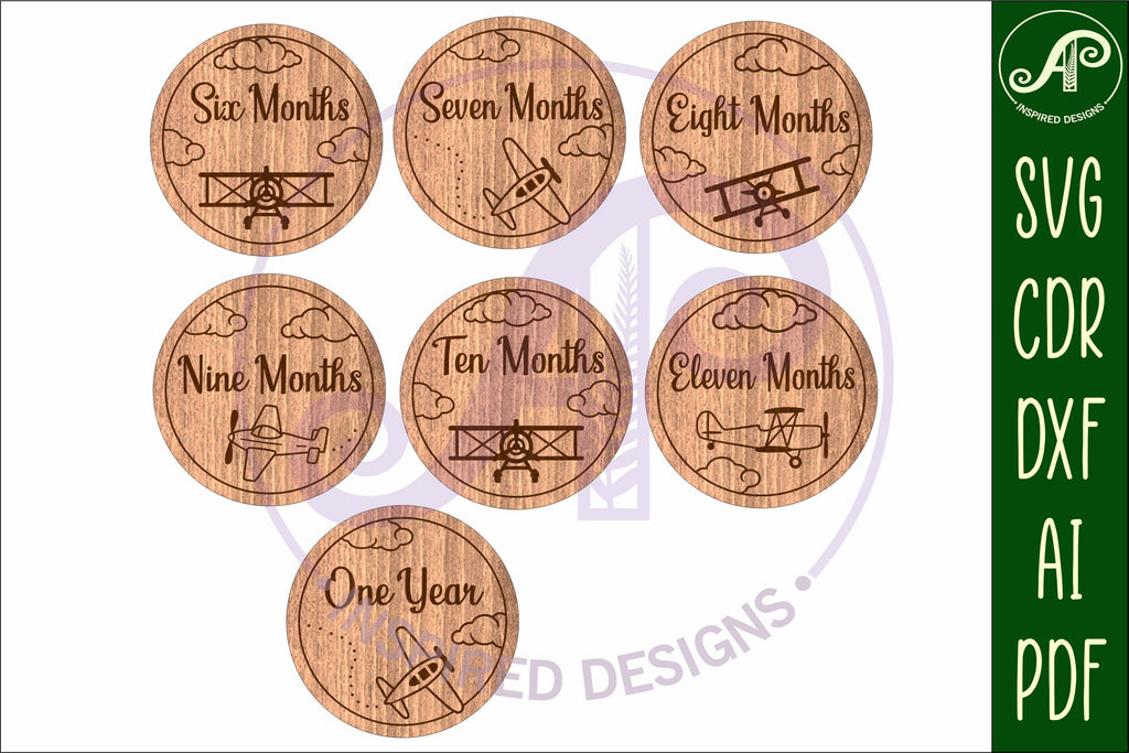 Vintage Plane themed Baby monthly milestone discs SVG laser - So Fontsy
