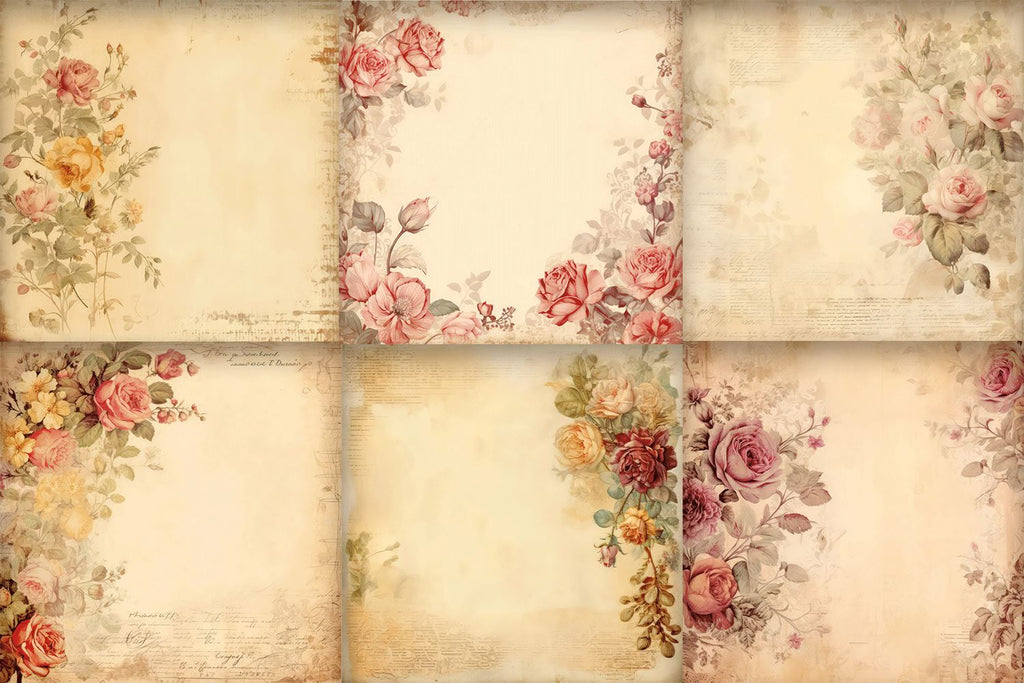 Vintage Roses Digital Paper Pack, Shabby Chic Floral Paper - So Fontsy