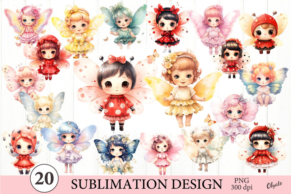 Watercolor Fairy Clipart Bundle. Baby Doll Bundle PNG - So Fontsy