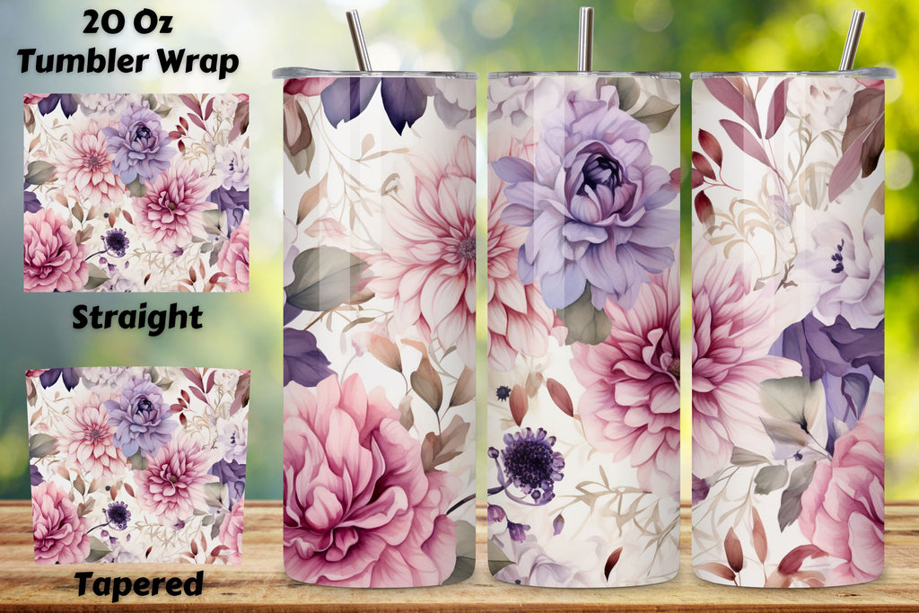 Watercolor Floral Symphony Tumbler Wrap, Seamless PNG Wrap - So Fontsy