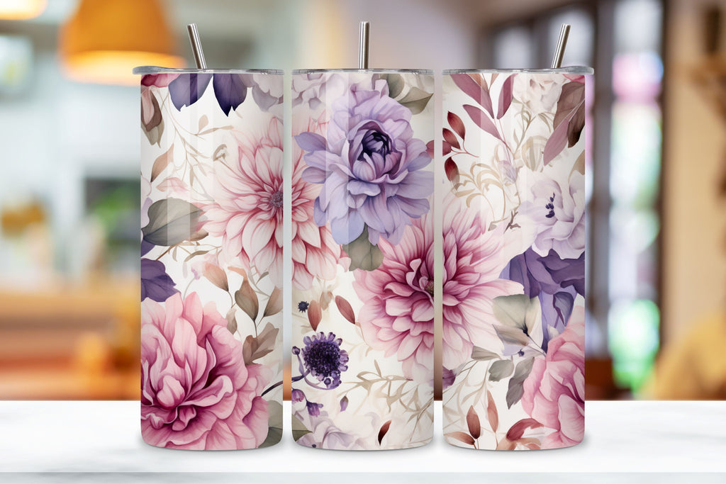 Watercolor Floral Symphony Tumbler Wrap, Seamless PNG Wrap - So Fontsy