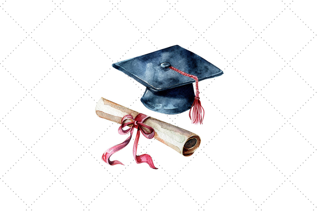 Watercolor graduation cap and diploma Clipart Bundle - So Fontsy