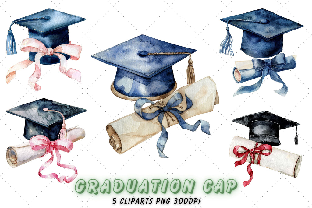 Watercolor graduation cap and diploma Clipart Bundle, graduation cap ...