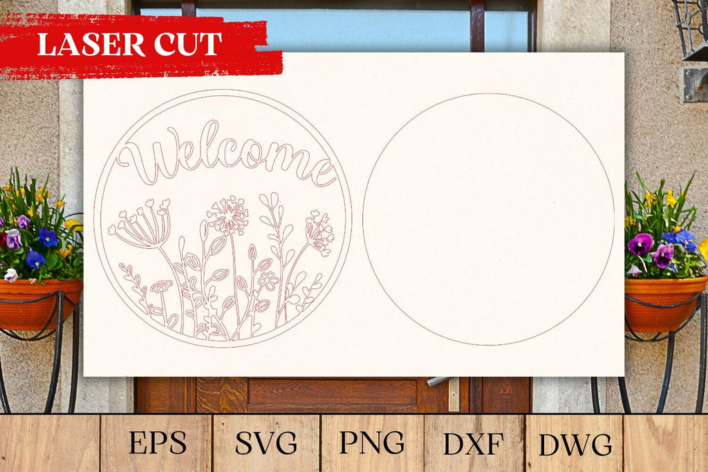 Welcome Flowers Door Sign Laser Cut - So Fontsy
