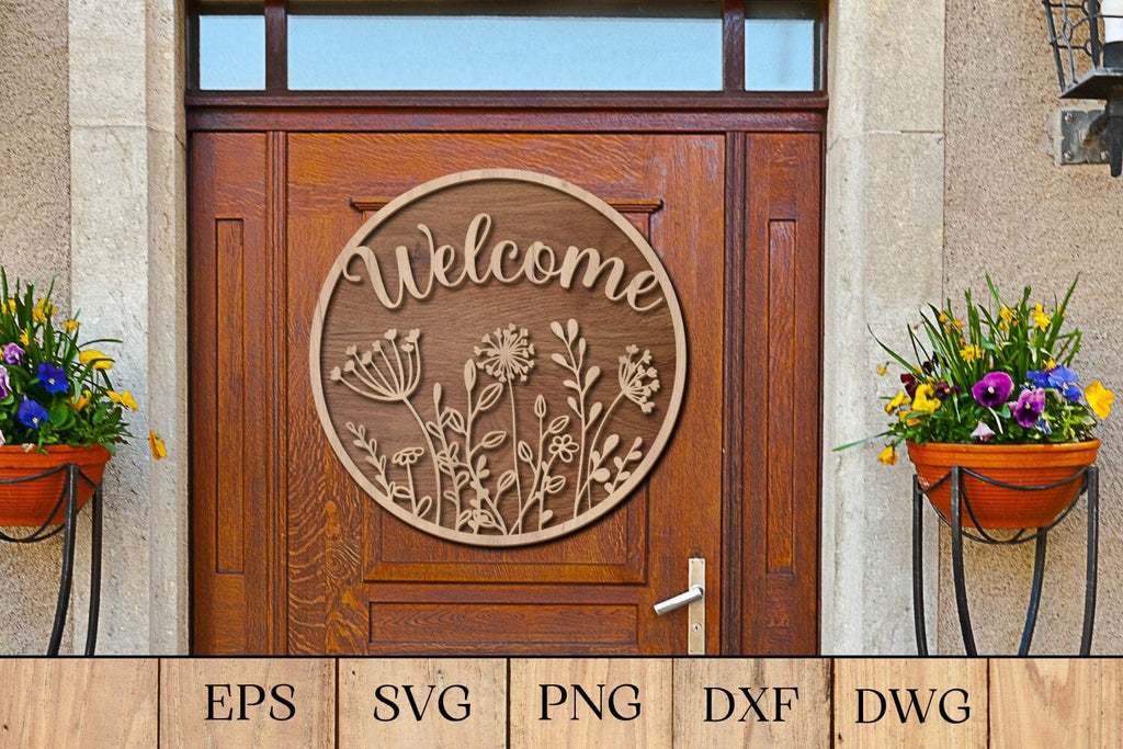 Welcome Flowers Door Sign Laser Cut - So Fontsy