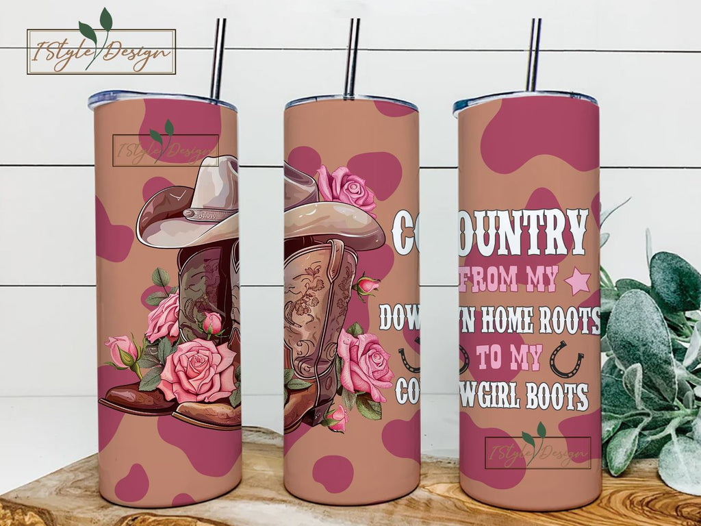 Western Cowgirl Boots and Hat 20oz Skinny Tumbler Sublimation Design ...