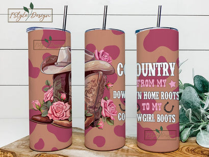 Western Cowgirl Boots and Hat 20oz Skinny Tumbler Sublimation Design Digital Download PNG Instant, Straight Tumbler Wrap Sublimation iStyleDesign 