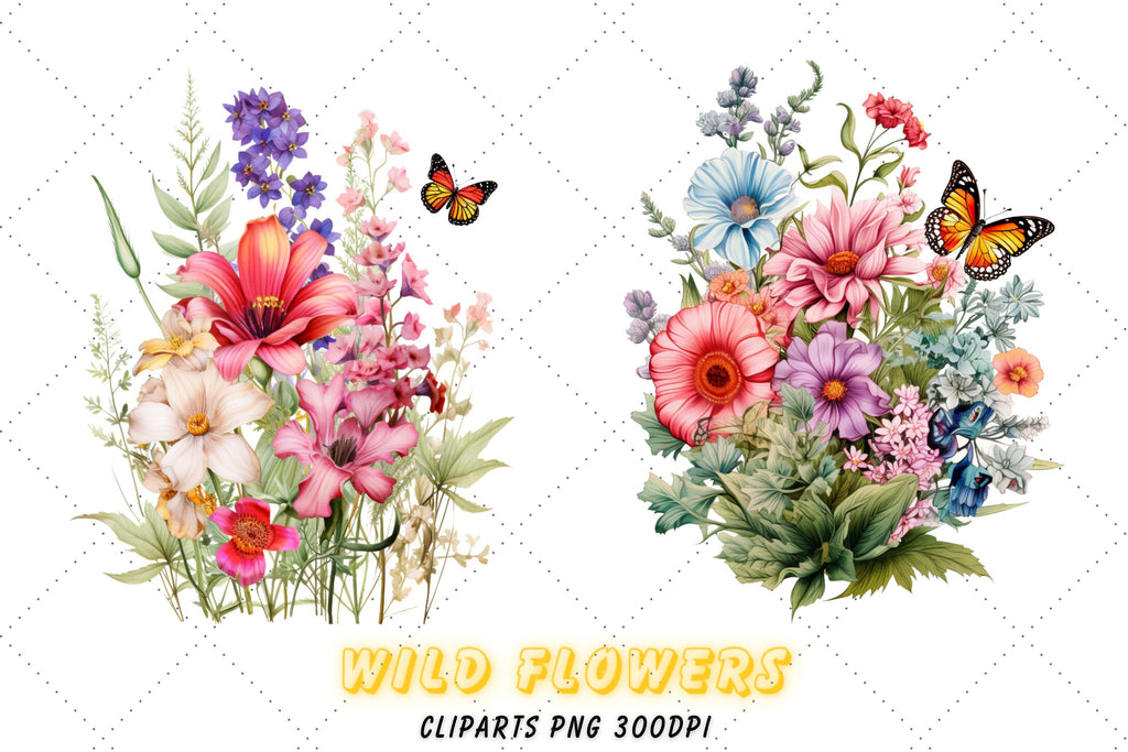 Wild Floral Clipart - Watercolor Wild Flowers - Floral Clipart ...