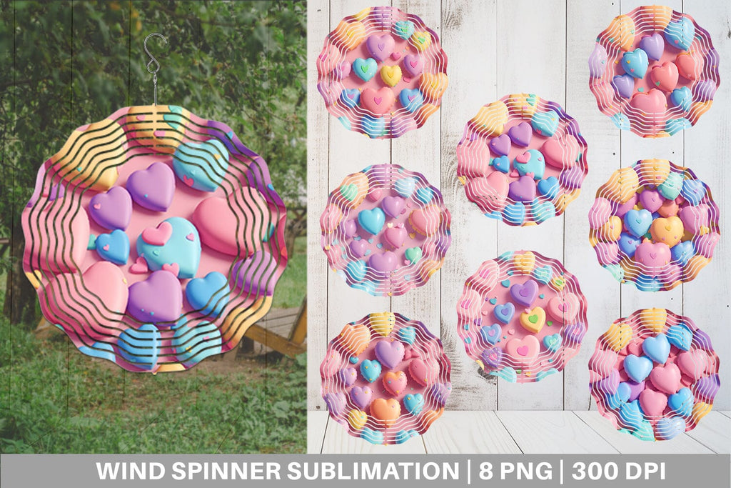 Wind Spinner 3D Hearts Pastel Colorful - So Fontsy