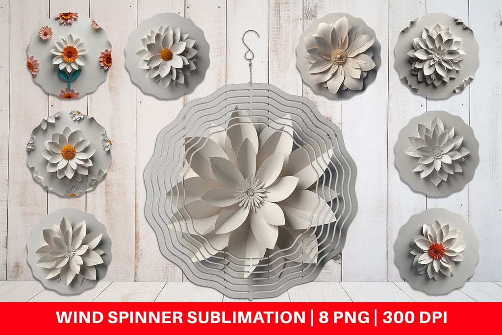 Wind Spinner 3D Paper Cut White Flower - So Fontsy