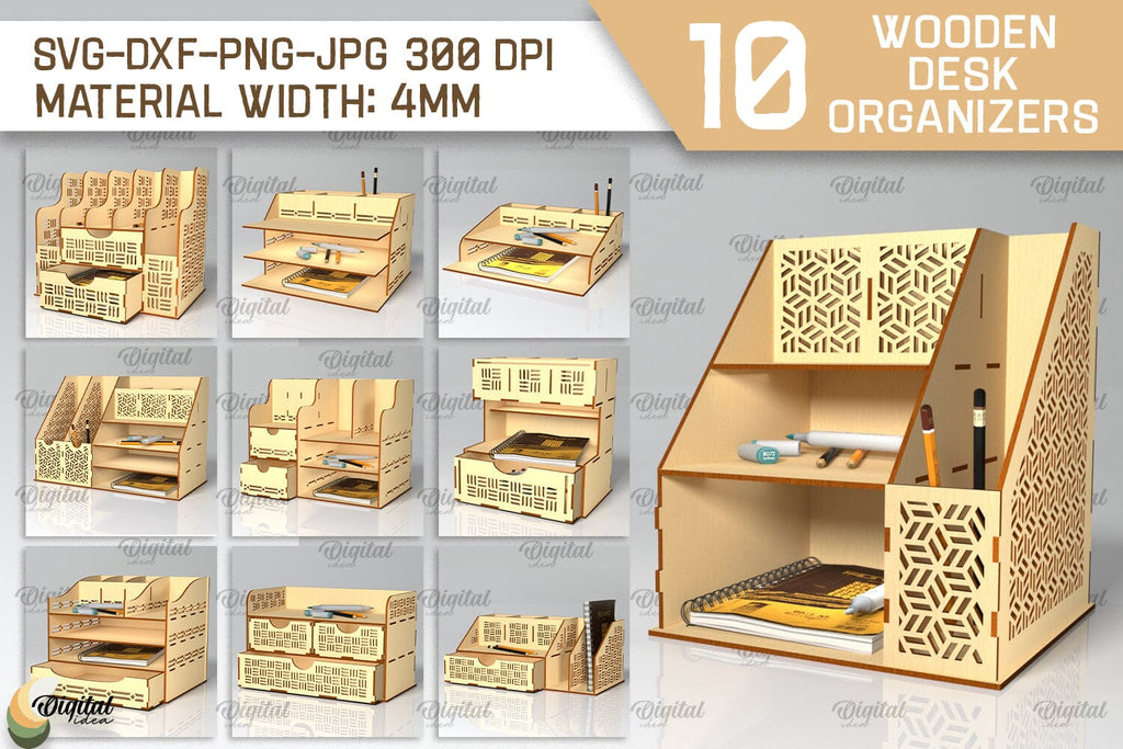 Wooden Desk Organizers Laser Cut Bundle. Storage Boxes SVG - So Fontsy
