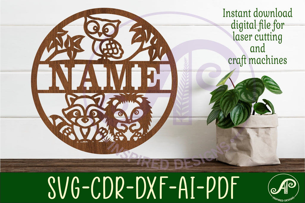 Woodland Animals Name Sign Svg Laser Cut Template - So Fontsy