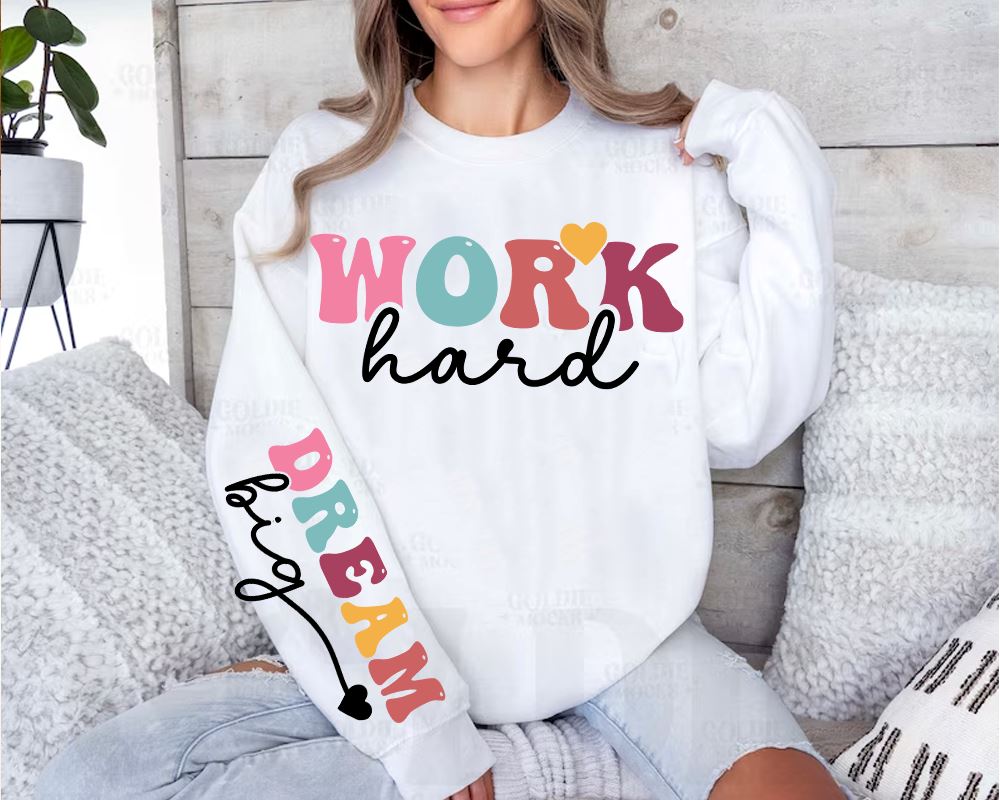 Work Hard Dream Big svg png Distressed, boho inspirational sleeve SVG ...