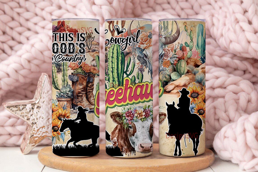 Yeehaw Cow Girl Tumbler, 20 oz Skinny Tumbler Template, This is God's ...