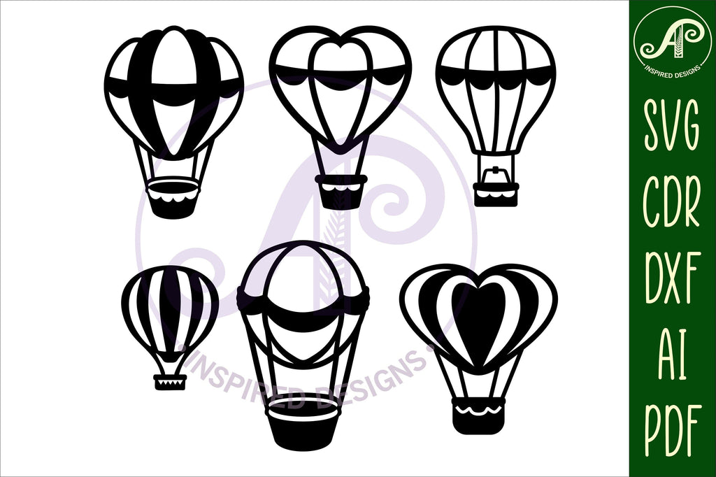 10 Hot air balloon and 8 cloud cut out designs, laser cut - So Fontsy