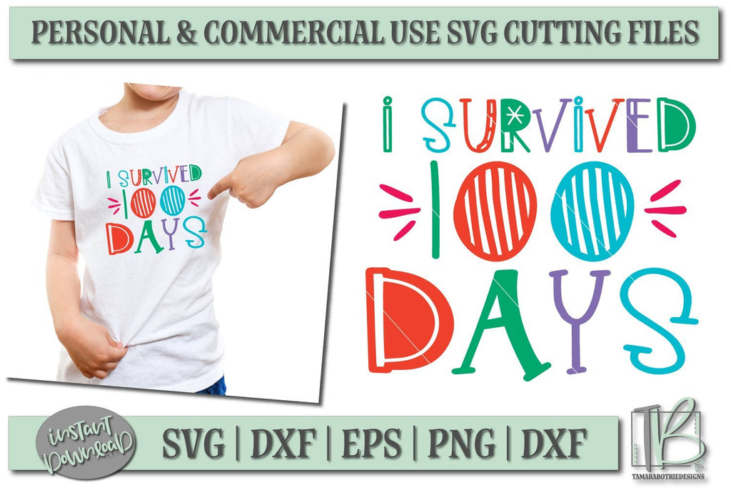 100 Days of School SVG File, I Survived 100 Days SVG - So Fontsy