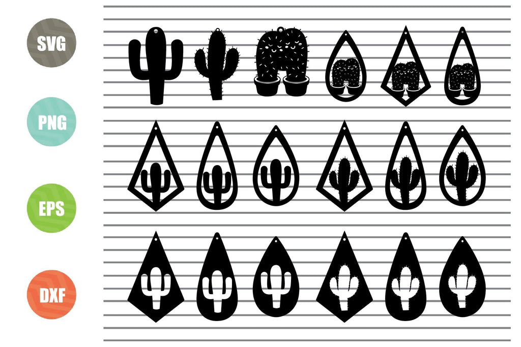 18 Styles Cactus Earrings Svg, Cacti Earrings Cricut, Tear Drop