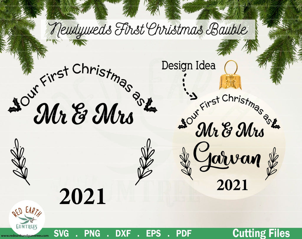 1st Christmas Mr and Mrs bauble decal,wedding in SVG,PNG,DXF - So Fontsy